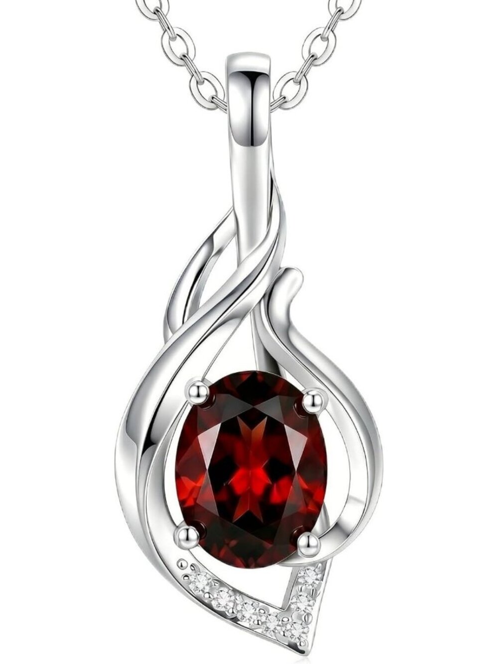 Elegant Oval Cut Ruby & Diamond Necklace in 925 Sterling Silver - July